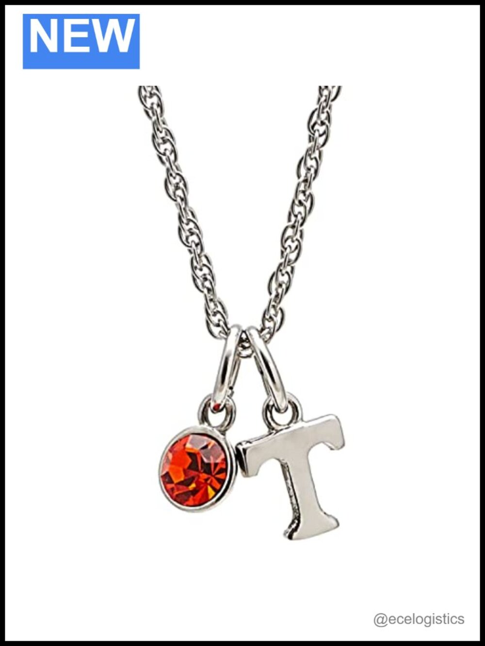 Tennessee Volunteers Necklace Stainless Steel Orange Crystal Charm Adjustable